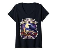 Women's Once Upon A Midnight Dreary The Raven Edgar Allan Poe Fan V-Neck T-Shirt