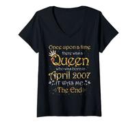 Womens Once Upon A Time There Was A Queen Was Born In April 2007 V-Neck T-Shirt