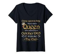 Womens Once Upon A Time There was A Queen was Born in October 1965 V-Neck T-Shirt