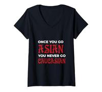 Women's Once You Go Asian You Never Go Caucasian V-Neck T-Shirt, Black, Small