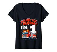 Women's One 1yr 1st Birthday Fire Truck Firefighter 1 Year Old Boy V-Neck T-Shirt