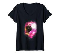 Womens One Bigfoot Howling at The Moon Pink Moon Sasquatch Lover V-Neck T-Shirt