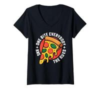 Women's One Bite Everybody Knows Rules Pizza V-Neck T-Shirt