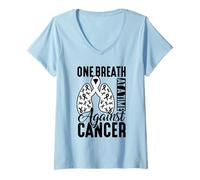 Womens One Breath at a Time Against Cancer - Lung Cancer Awareness V-Neck T-Shirt