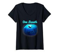 Women's One Breath Scuba Diver Underwater Ocean Silhouette Graphic V-Neck T-Shirt