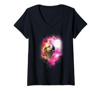 Womens One Bulldog Howling at The Moon Pink Moon Bulldog Lover V-Neck T-Shirt
