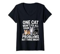 Women's One Cat Won't Fix All Your Problems But Three Might V-Neck T-Shirt