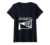 Womens One Day I’ll Be Thankful It Went God’s Way and Not My Way V-Neck T-Shirt