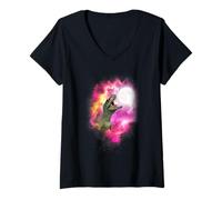 Womens One Dinosaur Howling at The Moon Pink Moon Dinosaur Lover V-Neck T-Shirt