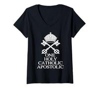 Womens One Holy Catholic Apostolic Papal Keys V-Neck T-Shirt