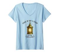 Women's One If By Land 1775 Colonial Lantern American History V-Neck T-Shirt