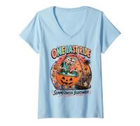 Women's One Last Ride Skeleton Summerween Ferris Wheel V-Neck T-Shirt