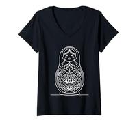 Women's One Line Art Drawing Russian Dolls V-Neck T-Shirt
