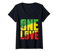 Womens One Love Jamaica Vacation Jamaican Reggae Music Caribbean V-Neck T-Shirt