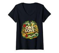 Women's One Love Reggae Peace Music Positive Vibes V-Neck T-Shirt