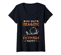 Womens One Must Imagine Sisyphus Happy Ancient Gods Greek Mythology V-Neck T-Shirt