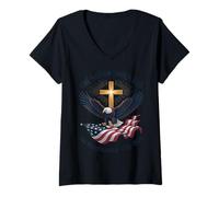 Women's One Nation Under God 250 Years Blessed 1776-2026 Eagle Flag V-Neck T-Shirt