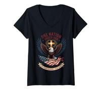 Women's One Nation Under God Eagle American Flag 250 Years Blessed V-Neck T-Shirt