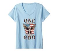 Womens One Nation Under God Eagle Cross and American Flag Men Women V-Neck T-Shirt