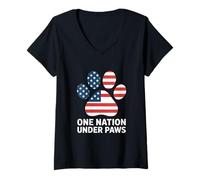 Womens One Nation Under Paws American Flag Dog Paw V-Neck T-Shirt