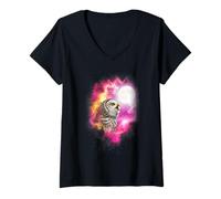 Womens One Owl Howling at The Moon Pink Moon Owl Lover V-Neck T-Shirt