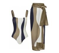 Women's One Piece Colour Blocking Bandeau Swimsuit with Beach Cover up Wrap Skirt Sarong Retro Marble Ethnic/Floral Print V Neck Monokini Bikini Set Two Piece Swimming Costume Ladies Swimming Costumes