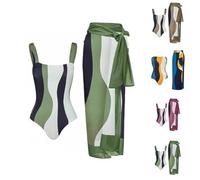 Women's One Piece Colour Blocking Bandeau Swimsuit with Beach Cover up Wrap Skirt Sarong Retro Marble Ethnic/Floral Print V Neck Monokini Bikini Set Two Piece Swimming Costume Ladies Swimming Costumes