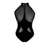 Women's One Piece Leather Sleeveless Bodysuit Women Halter Neck Hollow Bust Shaper Sexy Underwear High Cut Waist Wet Look Club Nightwear Patent Leather Slim Club Costume Sexy Lingerie for Women UK