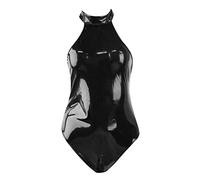 Women's One Piece Leather Sleeveless Bodysuit Women Halter Neck Stretch High Cut Waist Wet Look Club Nightwear Patent Leather Slim Fit Shaping Night Costume Sexy Lingerie for Women UK
