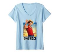 Women's One Piece Luffy Straw Hat Poster V-Neck T-Shirt