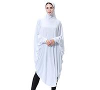 Women's One-Piece Muslim Abaya Dress Large Overhead Prayer Ramadan Long Hijab Dress, White, Medium
