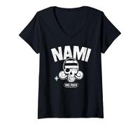 Womens One Piece Nami Straw Hat Pirates Navigator Skull Anime V-Neck T-Shirt