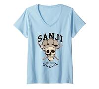 Women's One Piece Sanji Collegic Skull V-Neck T-Shirt