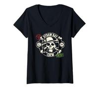 Women's One Piece Straw Hat Crew Stamps V-Neck T-Shirt