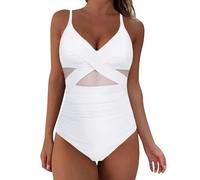 Womens One Piece Swimsuit Mesh Cover ups for Swimwear Swimsuit Bikini Underwear Tankini Tops Swimwear top Tummy Control White