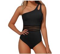 Women's One Piece Swimsuit One Shoulder Strap Mesh Sexy Swimwear Tummy Control Swimming Costume Ruched Monokinis Athletic Sports Bathing Suits Surfing Swimwear for Beachwear