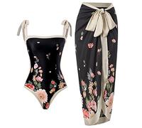 Womens One Piece Swimsuit with Beach Cover Up Set Bathing Suit Swimwear (Black Double Sided One-Piece Bikini + Cover Skirt Set S), Black Double Sided One-piece Bikini + Cover Skirt Set, S