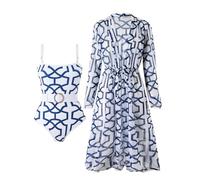 Womens One Piece Swimsuit with Beach Cover Up Set Bathing Suit Swimwear, White Plaid, S