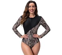 Women's One Piece Swimsuits Monokini Sports Athletic Training Bathing Suit Color Block Rash Guard Long Sleeve Zipper Front Surfing Diving Swimming Costume Ladies Wetsuit Modest Swimwear Snake Skin S