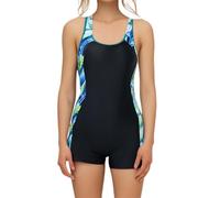 Women's One-Piece Swimsuits with Shorts Tummy Control Swimming Costume Athletic Boyleg Bathing Suit Ladies Slimming Modest Swimwear Body Shaping S-2XL Black