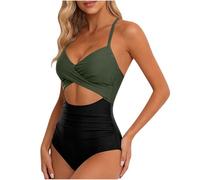 Womens One Piece Swimwear Sexy Monokini Push Up Tummy Control Swimsuit Padded Bikini Hollow Out Bathing Suit Swimming Costume Ladies Backless Beachwear Army Green