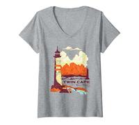 Women's One Piece Twin Cape Reverse Mountain Poster V-Neck T-Shirt