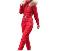 Womens One Pieces Ski Suits Jumpsuit Outdoor Snowsuit Windproof Waterproof Breathable Winter Warm Ski Jumpsuit Hooded SnowboardSuit Outdoor Sports Overall Snowboarding Coat