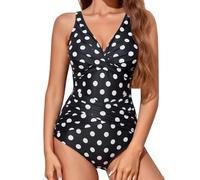 Women's One Pieces Swimsuit Tummy Control Swimwear V Neck Cross Ruched Swimming Costume Ladies Racerback Athletic Bathing Suit Printed/Solid Monokini Adjustable Wide Straps Swim Suits(Silver,XXL)