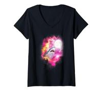 Womens One Shark Howling at The Moon Pink Moon Shark Lover V-Neck T-Shirt