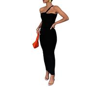 Women's One Shoulder Cutout Ruched Bodycon Dress Sleeveless Backless Solid Slim Maxi Dress Cocktail Party Wedding Dresses (Black, S)