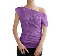 Women's One Shoulder Sequin Carnival Top, Off Shoulder Fitted Blouse Glittery T-Shirt for Tropical Theme Festival Party Evening Wear Purple