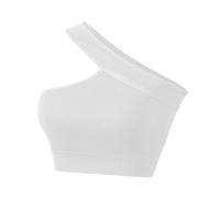 Women's One Shoulder Sports Bra Trendy Sleeveless One Strap Low Impact Asymmetrical Non Wired Gathered Yoga Bra Full Coverage Push Up Non Padded Bras for Women White
