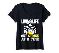 Womens One Strike Competitive Bowling V-Neck T-Shirt