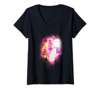 Womens One Surfboard Howling at The Moon Pink Moon Surfing Lover V-Neck T-Shirt